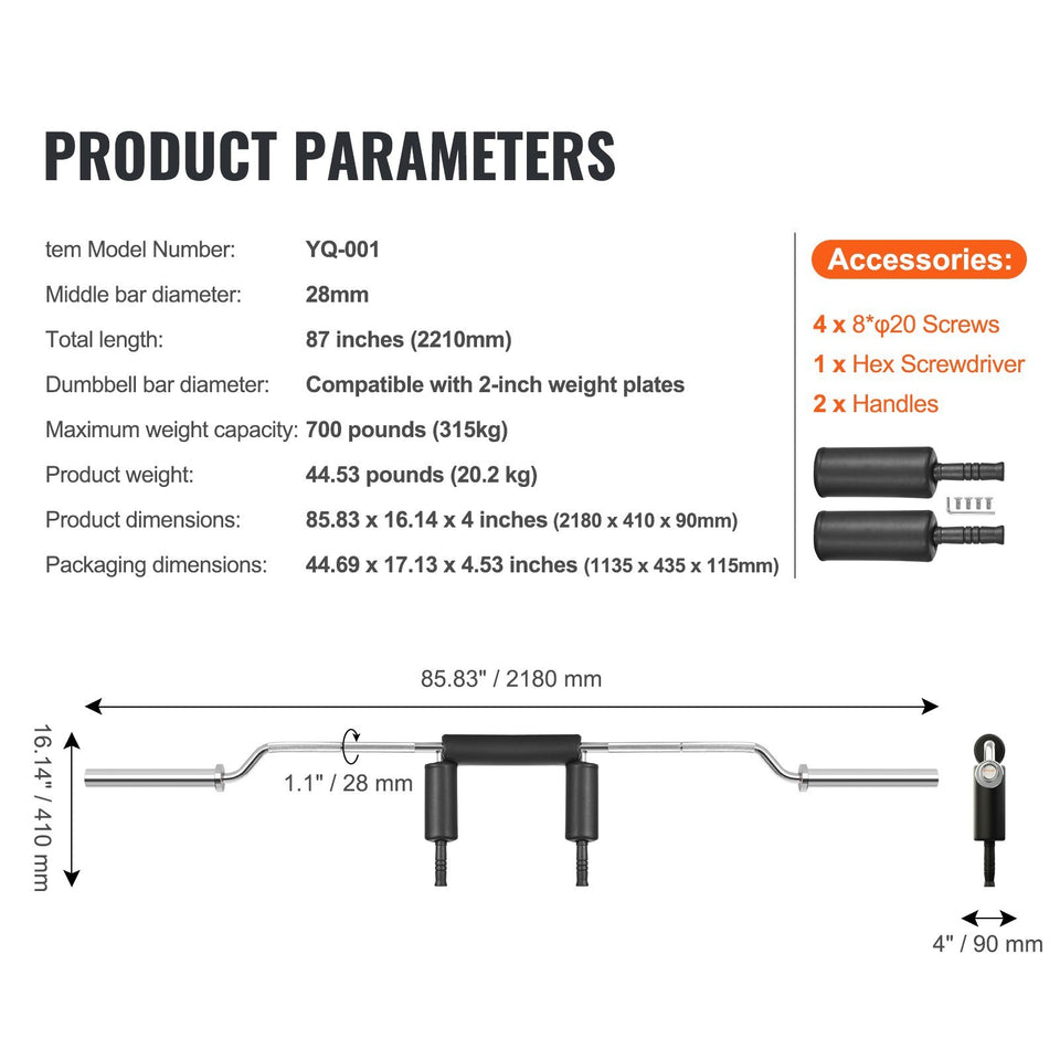 Safety Squat Bar, 700 LBS Fitness Squat  Bar, Safety Squat Bar Attachment With Shoulder And Arm Pads, 28mm Diameter Weight Bar, Ideal For Front Squats, Lunges, Rehab, Physical Therapy