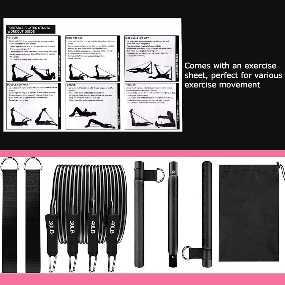 Pilates Bar Suit With Multifunction Resistance Band Pulling Rope Yoga Fitness